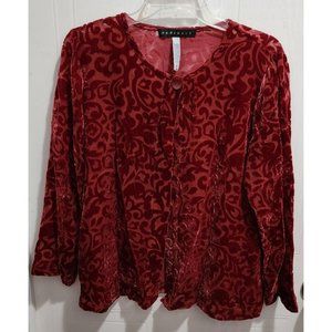 Prophecy Sag Harbor Women's Lightweight One Button Cardigan Red Burnout Velvet L